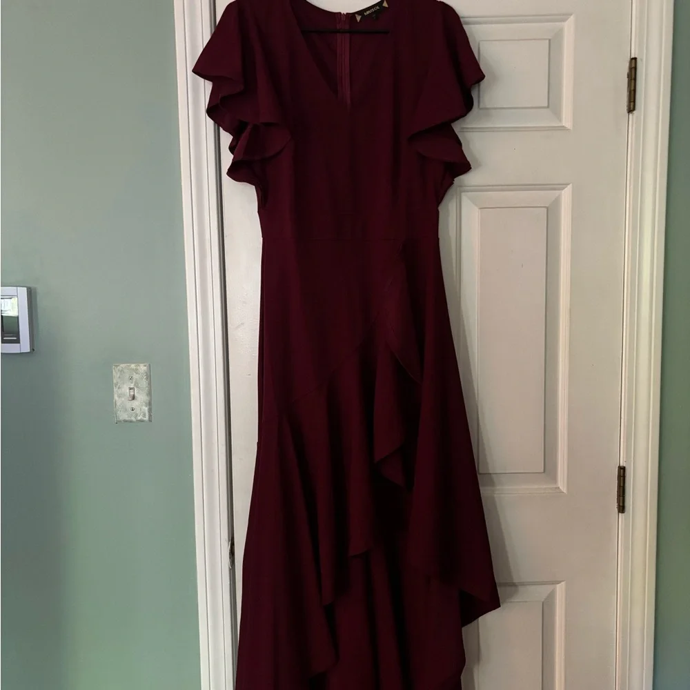 Miusol Red Ruffled Tiered Gown with Flutter Sleeves - Picture 7 of 7